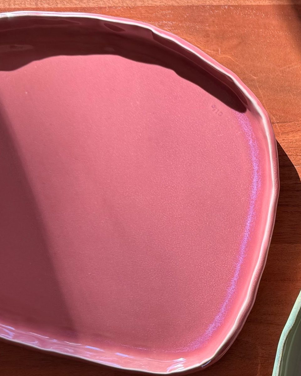 Rose platter on a wooden table